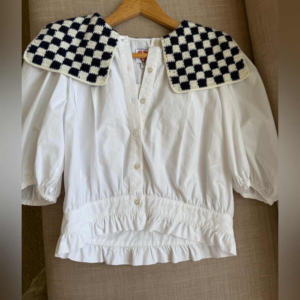 Shrimps White Top with Black Checkered Collar